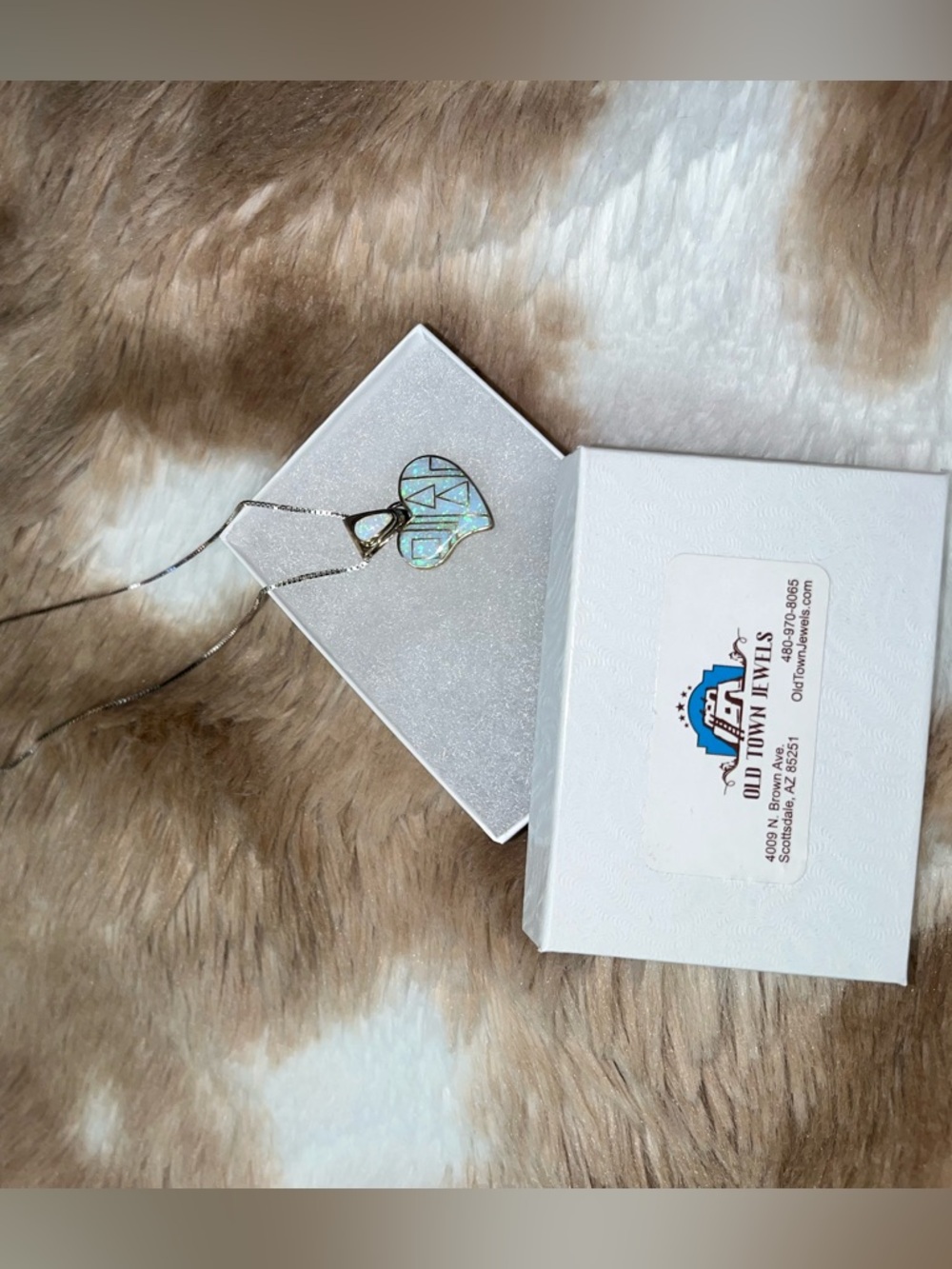 Silver Heart Necklace with Iridescent Opal Inlay - Women Jewelry